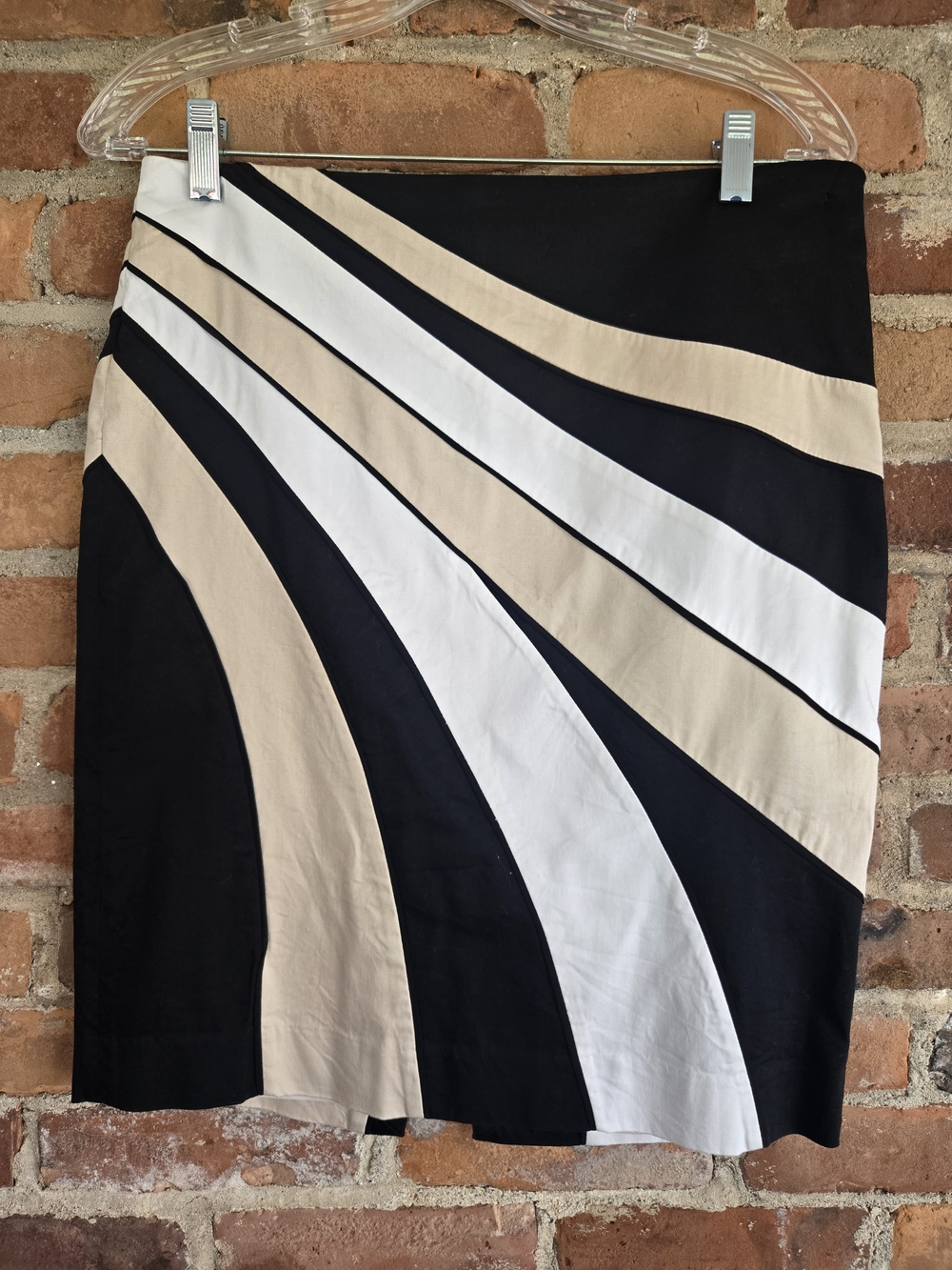 White House Black Market Black, White & Beige Curved Panel Skirt